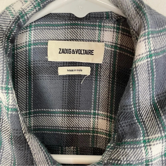 Zadig & Voltaire Drippy Flannel Plaid Shirt Womens Medium Plaid Talmi Carreaux - Picture 11 of 15